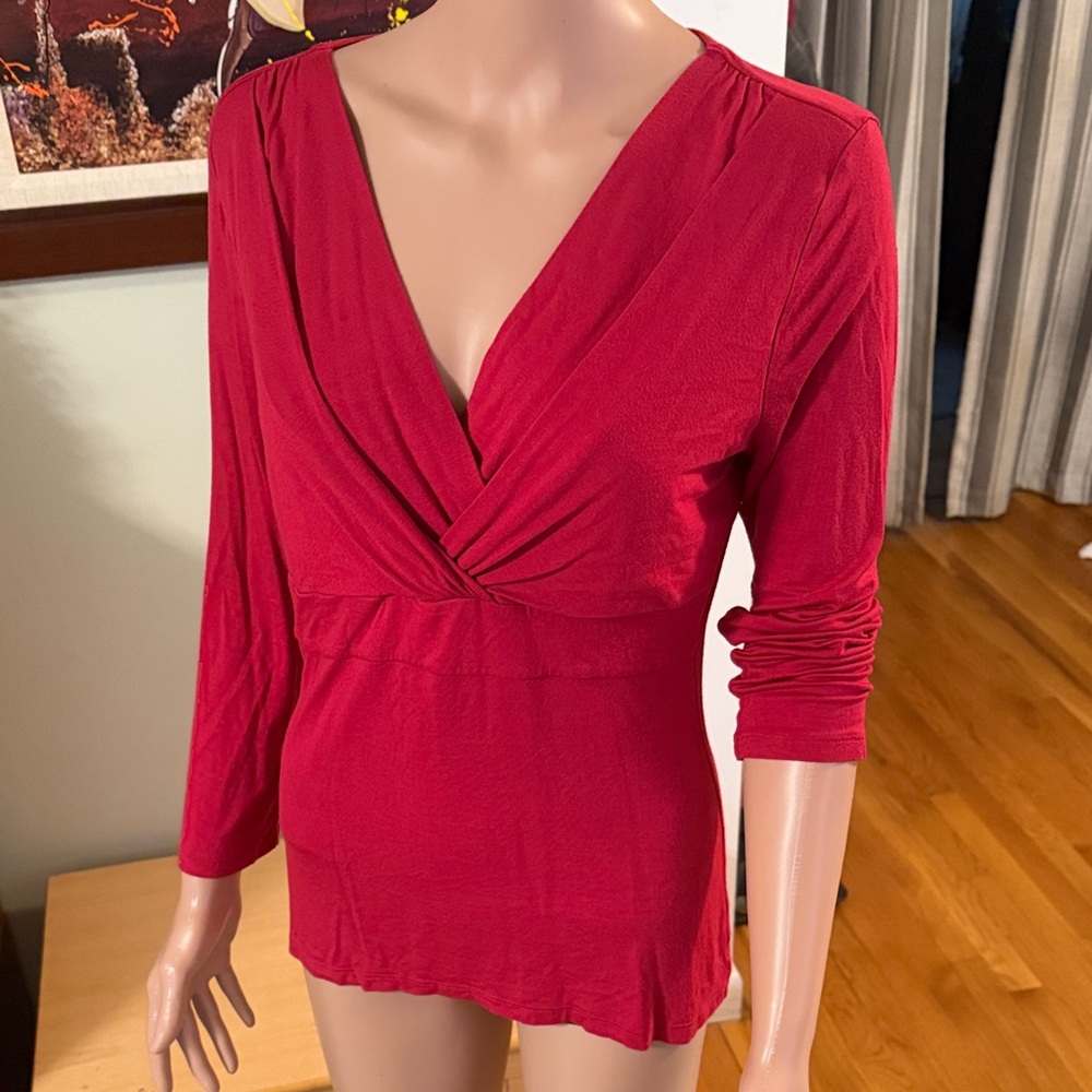 Women’s Red Surplice V-Neck Long Sleeve Top Ann Taylor